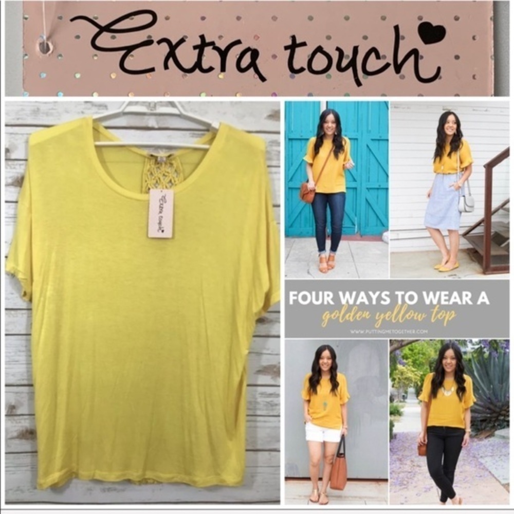 Sunny Yellow Crochet Back Boho Short Sleev…